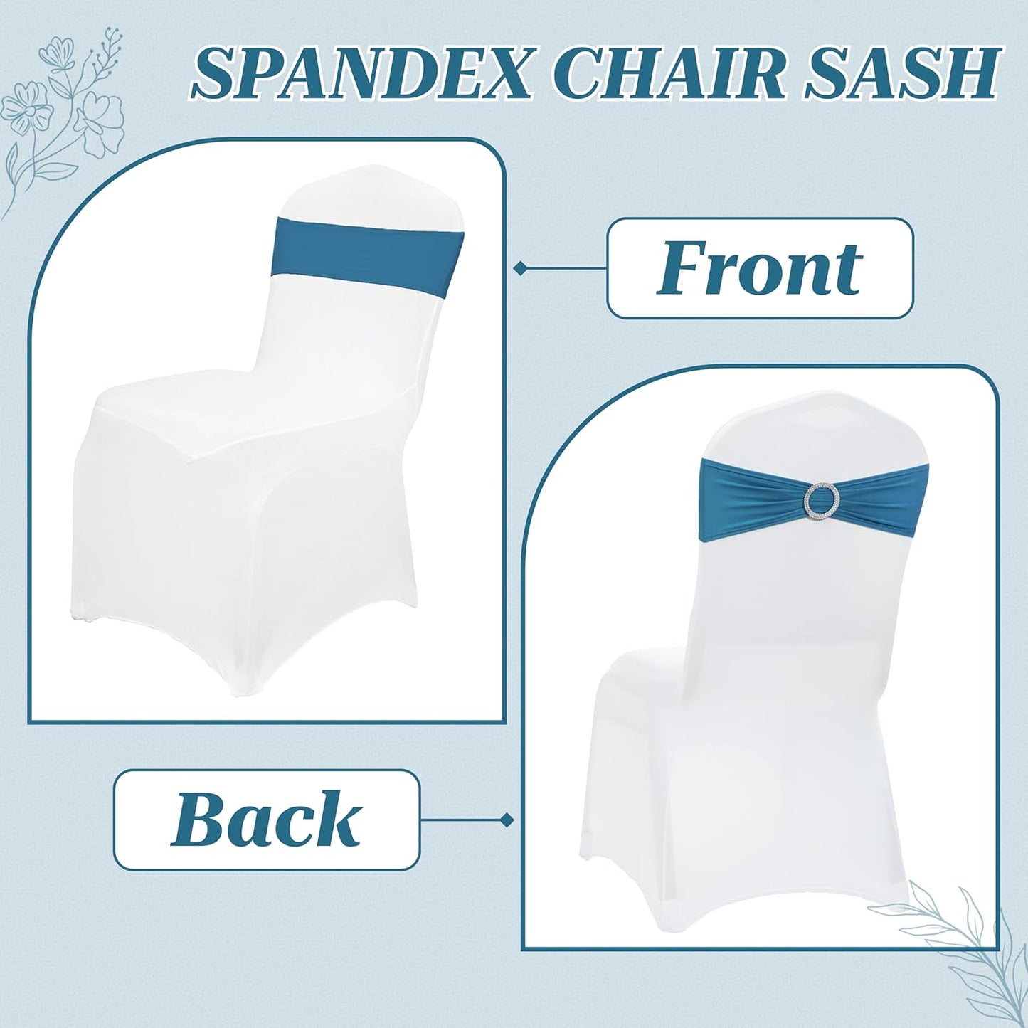 MDS Spandex Chair Sashes - Premium Stretch Covers with Buckle Slider for Weddings & Events | Dark Teal - Pack of 75