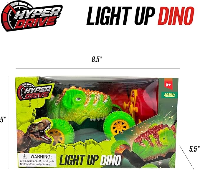 Hyper Drive RC Dinosaur Stunt Car - 360 Rolling Twister Light-Up Action Durable Remote-Control Toy for Boys and Girls Full-Function with Hand Controller Green