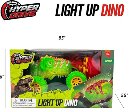 Hyper Drive RC Dinosaur Stunt Car - 360 Rolling Twister Light-Up Action Durable Remote-Control Toy for Boys and Girls Full-Function with Hand Controller Green