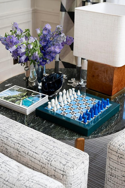 Printworks Lacquered Chess – Poseidon – Multi-Color Wooden Chess Set with Solid Wood Board – Elegant Coffee Table Game for Adults – Multilingual Instructions Included