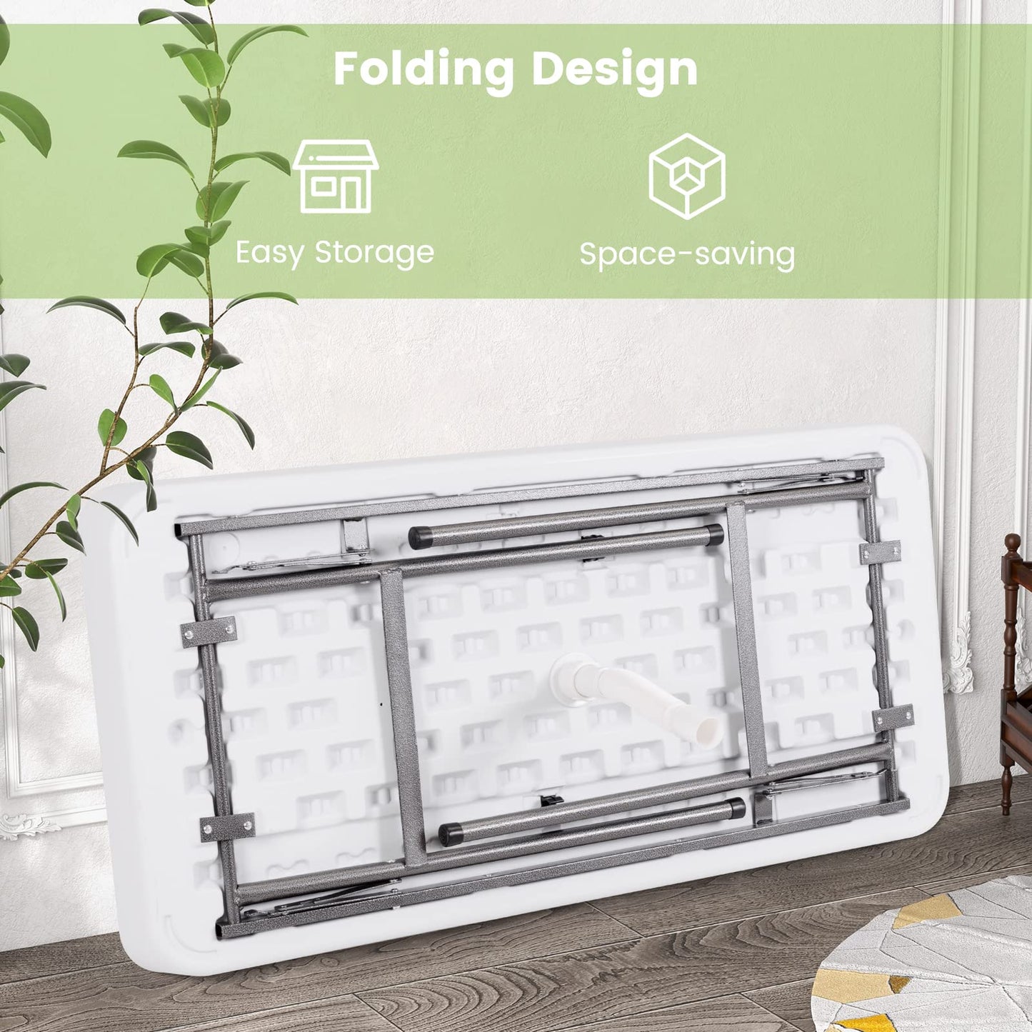 Giantex 4 FT Folding Ice Cooler Table with Drain & Bucket, Removable Skirt, No Assembly, Portable Fill and Chill Table for Food Drink Beverage, Foldable Party Ice Bin for Camping BBQ, White