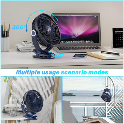BIVBTP 12000mAh Clip on Fan 30H Longest Runtime, 8in Portable Fan Rechargeable, Ultra Quiet with Heavy-Duty Clamp, USB Desk Fans for Golf Cart,Office Desk, Treadmill, Camping, Bedroom