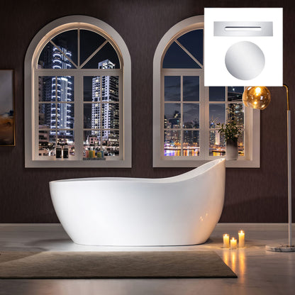 WOODBRIDGE 67" Acrylic Freestanding Bathtub Contemporary Soaking Chrome Overflow and Drain,White Air Bubble Tub