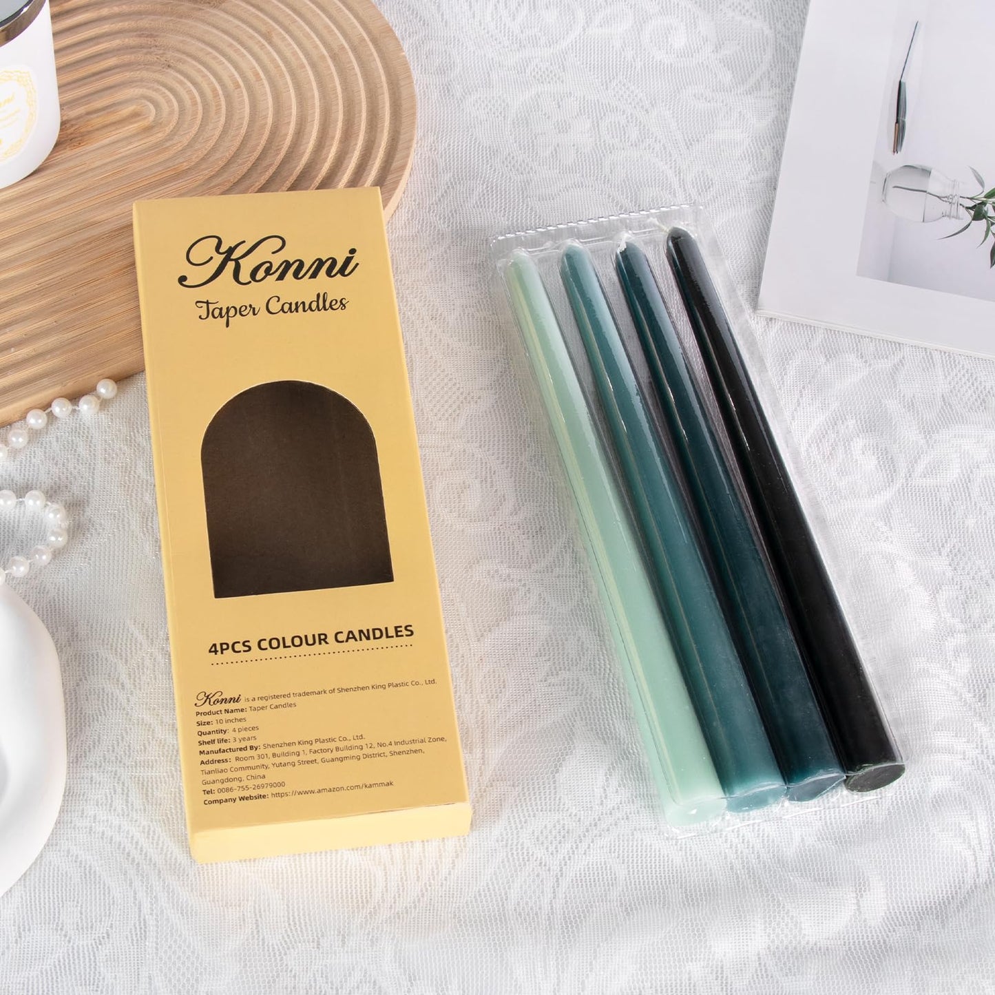 Green Taper Candles, 10 inch Tapered Candles, 4 Pack Gradient Unscented and Smokeless Long Burning Candles with Cotton Wicks, Tall Candlesticks Weddings, Christmass, Dinner Parties, and Home Décor