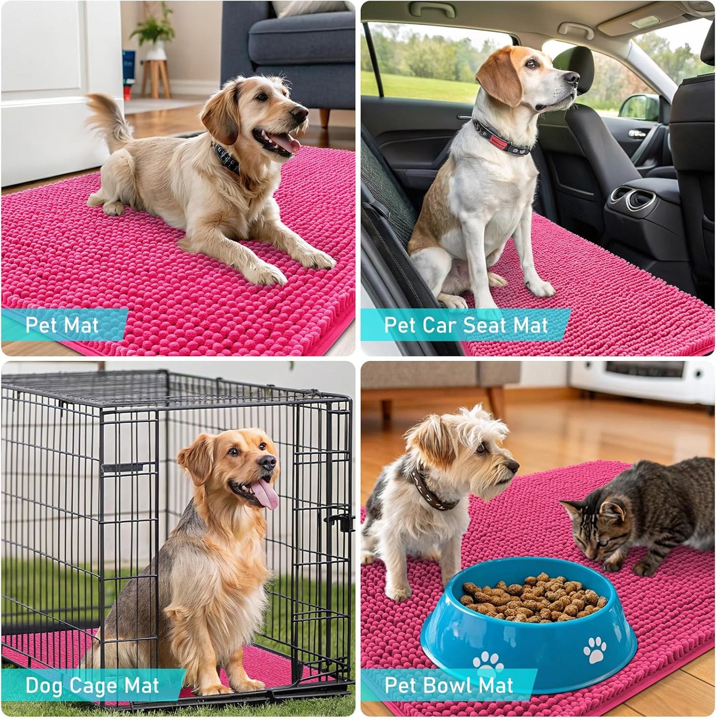 OLANLY Dog Door Mat - Absorbent Non-Slip Washable Doormat for Muddy Paws | 34x21 Hot Pink