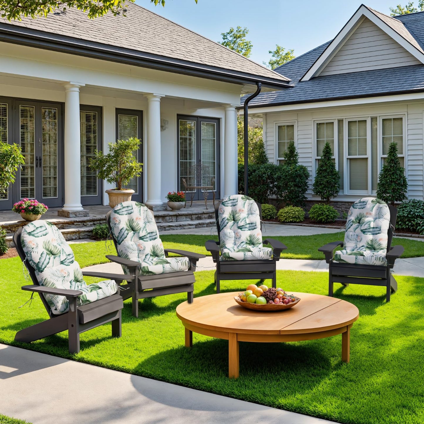 Sannwsg Adirondack Chair Cushion Set of 4, Rocking Chair Cushions, High Back Patio Cushions, Thickened Weather Resistant Patio Cushion with 6 Ties, Non Slip Fade & Waterproof