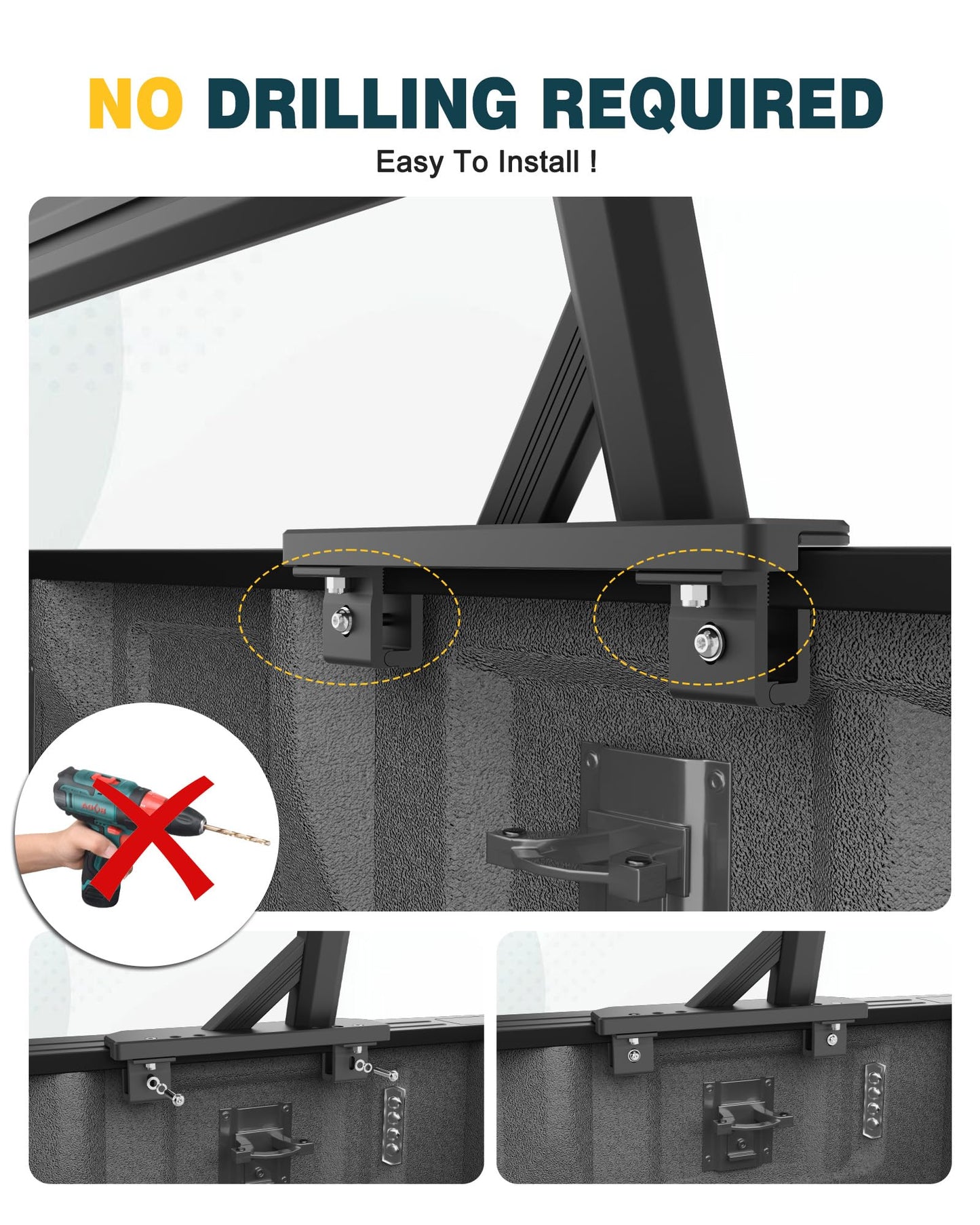 Adjustable Aluminum Truck Ladder Rack - Fits Ford F-150, Dodge Ram & Chevy Silverado, 800lbs Dynamic / 1000lbs Static Load, Tool-Free Non-Drilling Installation, Micro-Inward Tilt for Stable Cargo