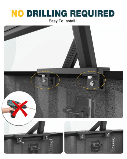 Adjustable Aluminum Truck Ladder Rack - Fits Ford F-150, Dodge Ram & Chevy Silverado, 800lbs Dynamic / 1000lbs Static Load, Tool-Free Non-Drilling Installation, Micro-Inward Tilt for Stable Cargo