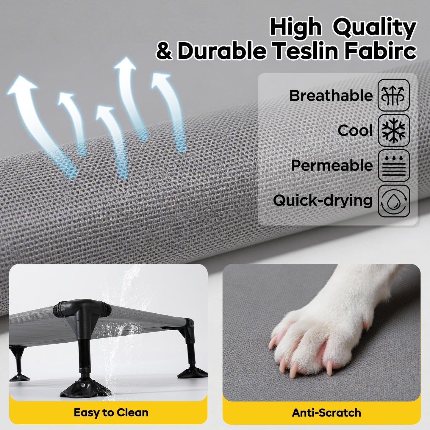 iweepet 4 in 1Elevated Dog Cot with Removable Canopy & Bolster Pillows for Extra Large Dog,Cooling Raised Outdoor Dog Bed with Breathable Teslin Mesh,Carry Bag for Camping,Patio, Backyard, 52''