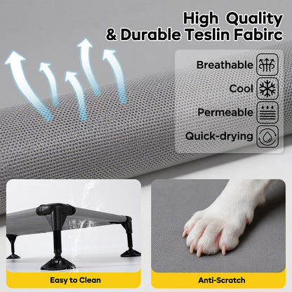 iweepet 4 in 1Elevated Dog Cot with Removable Canopy & Bolster Pillows for Extra Large Dog,Cooling Raised Outdoor Dog Bed with Breathable Teslin Mesh,Carry Bag for Camping,Patio, Backyard, 52''