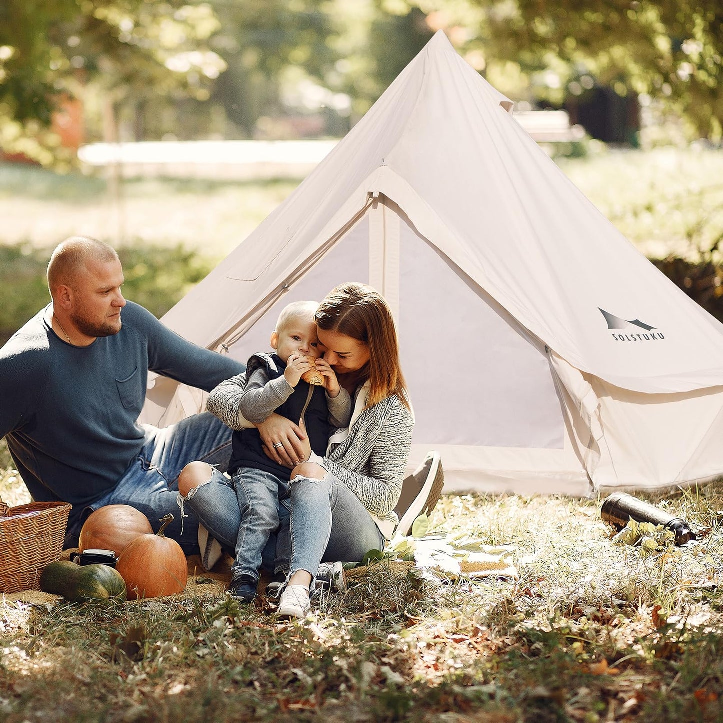 SOLSTUKU SOLSTUKUCanvas Tent Bell, Yurt 4 Seasons for Camping with Stove Jack, Breathable Holds up to 6 People, Family Camping Outdoor Hunting Party