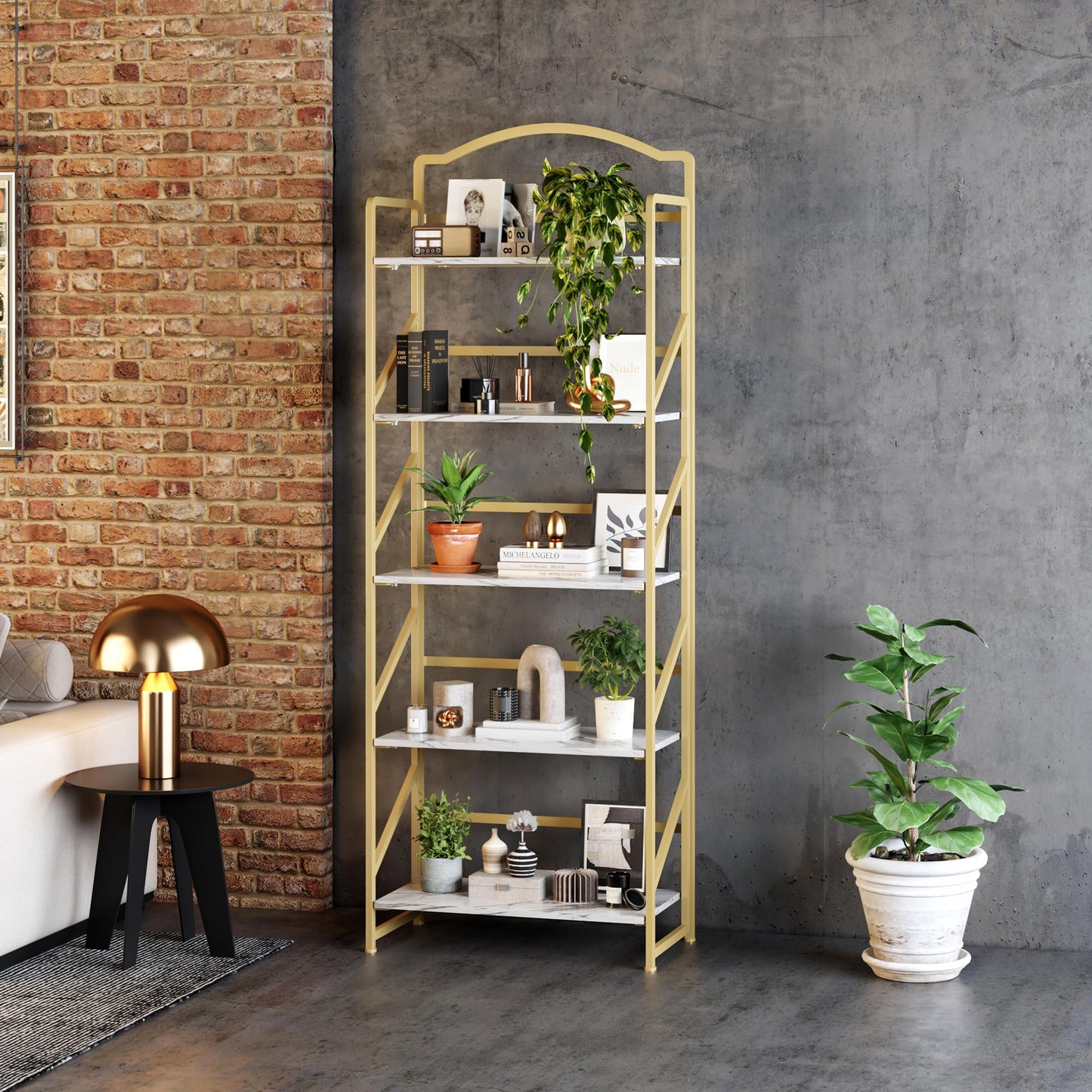 BHG No Assembly Folding Bookshelf for Living Room,Semicircle Collapsible Book Shelf for Home Office, Portable Bookcase Storage Organizer Rack Shelves