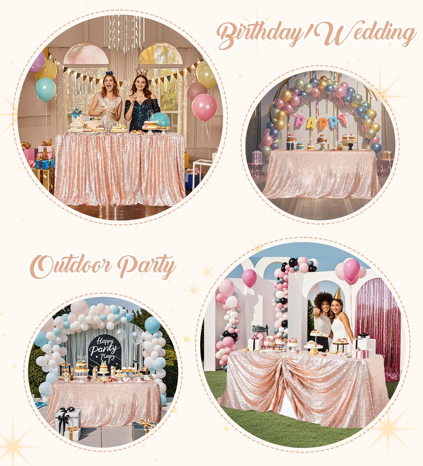 Juya Delight 60" x 120" Rose Gold Rectangle Sequin Tablecloth for Party Dinner Banquet Festival Wedding Anniversary Exhibition Dessert Table