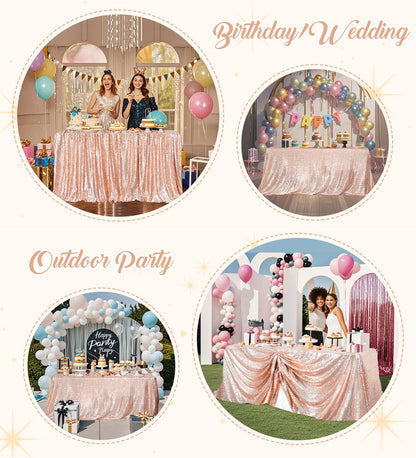 Juya Delight 60" x 120" Rose Gold Rectangle Sequin Tablecloth for Party Dinner Banquet Festival Wedding Anniversary Exhibition Dessert Table