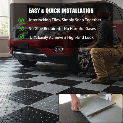 HTWELL Interlocking Garage Floor Tiles,Industrial Heavy-Duty,Non-Slip,Easy Clean,100% Virgin PP Modular Snap Together DIY Flooring for Garage,Basement,Workshop,Tool Sheds(16"x16"x0.71" 22 Pack Gray)