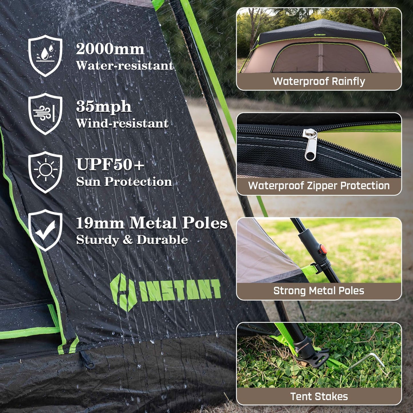 HINSTANT 4/6/8/10 Person Instant Tent, Waterproof Pop Up Tents for Camping with Rainfly, 60 Seconds Easy Setup, Automatic Cabin Tent for Family Camping with Expandable Carry Bag & Upgraded Ventilation