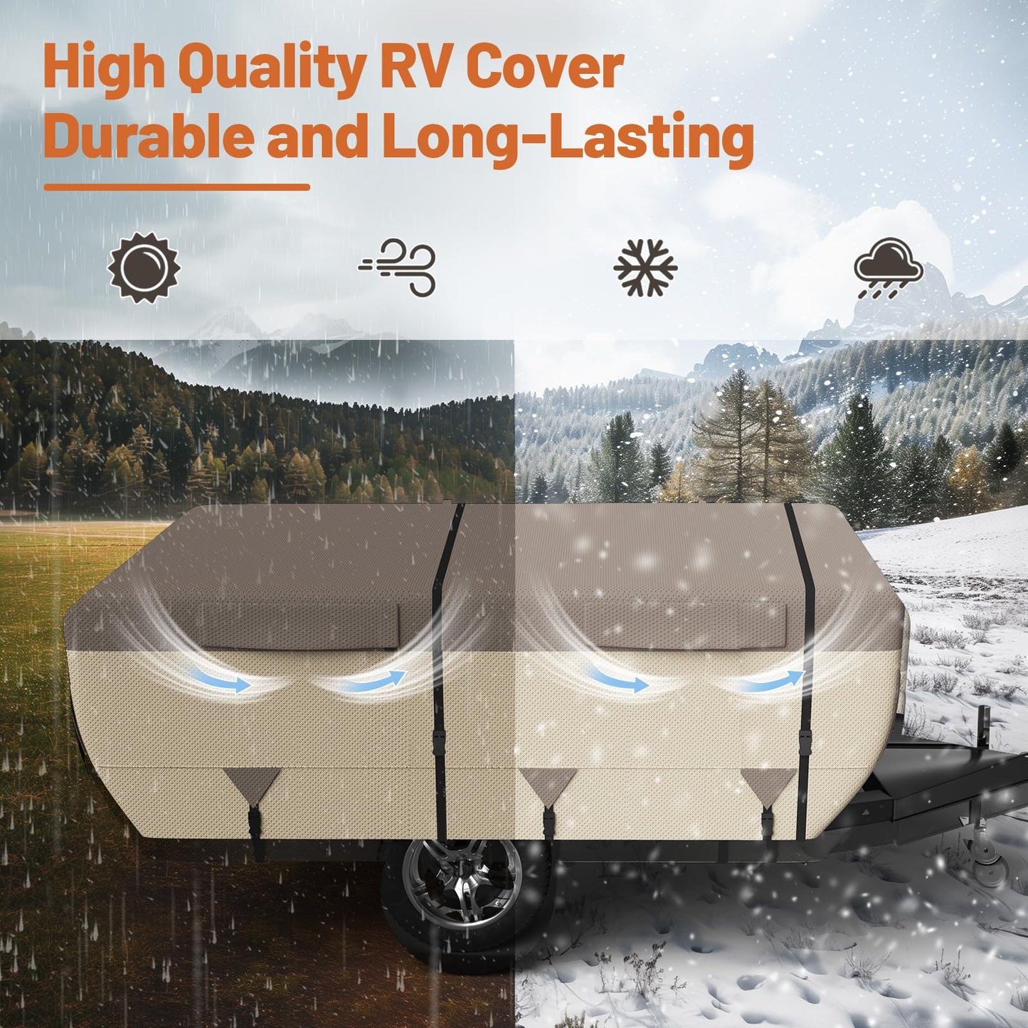 Umbrauto Pop Up Camper Cover 16' ~ 18', Heavy-Duty Waterproof Windproof Folding Tent Trailer – 9-Layer Top, 3-Layer Side, Sun-Resistant, Popup Trailer Cover for All-Weather Protection