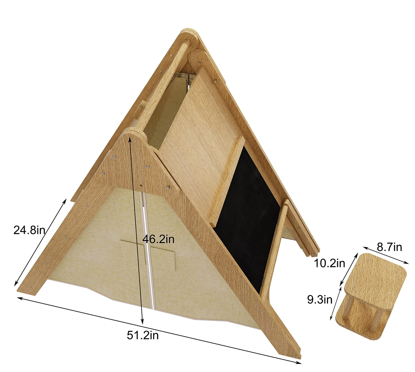 Avenlur Oak Foldable Triangle Climber 5 in 1 Kids Playhouse Hideaway Montessori Learning Play Tent, Desk, Chair Stool, Art Easel, Chalkboard, Teepee Climbing, Crawling Tunnel Toy Toddler Playset