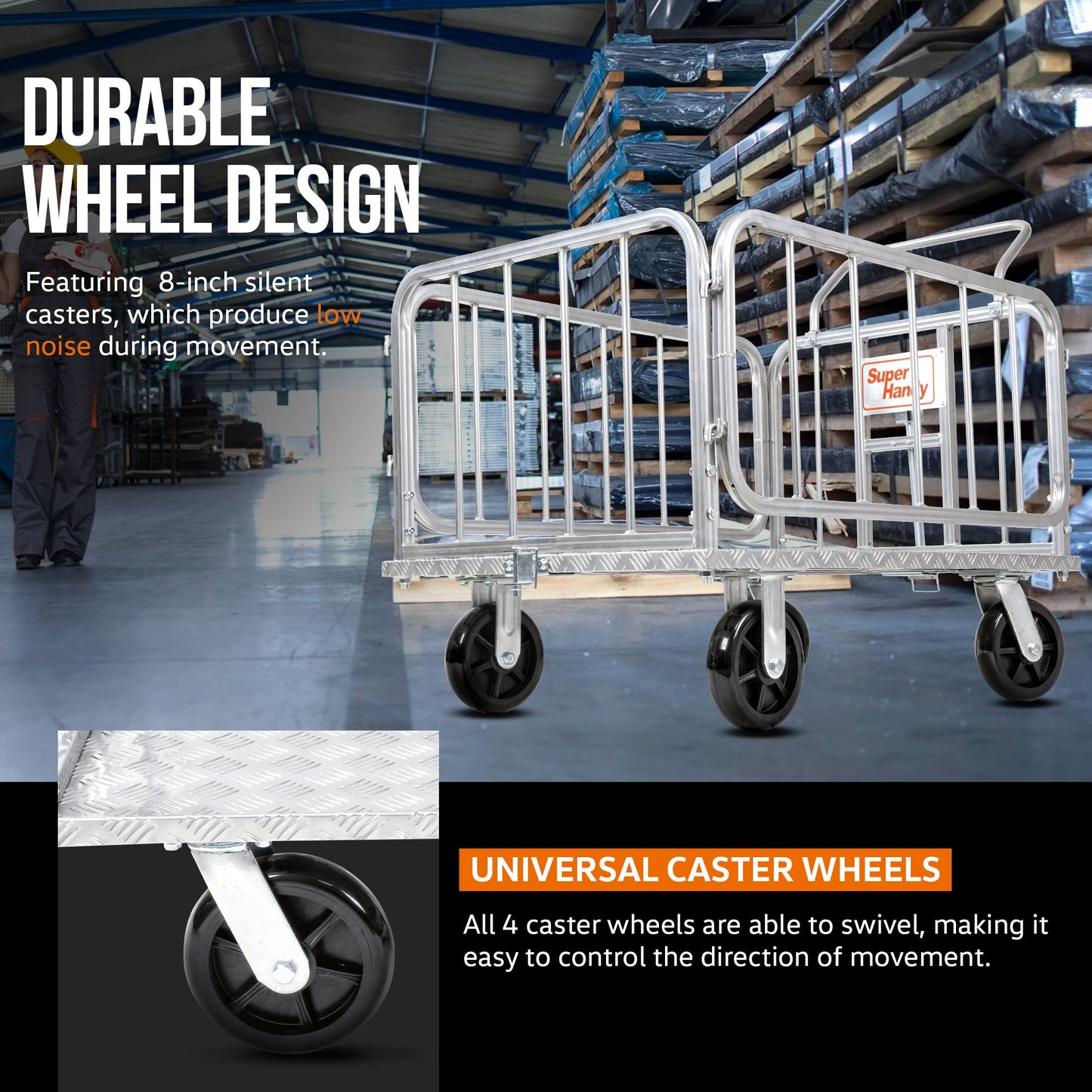SuperHandy Cargo Trailer Heavy-Duty, Utility Cart - 1200 lbs Capacity with Hitch, 8" Casters, Compatible with SuperHandy Electric Tugger Cart