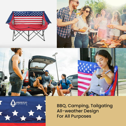 ARROWHEAD OUTDOOR 2-Pack Portable Folding Double Duo Camping Chair Loveseat w/ 2 Cup & Wine Glass Holder, Carrying Bag, Supports up to 650lbs