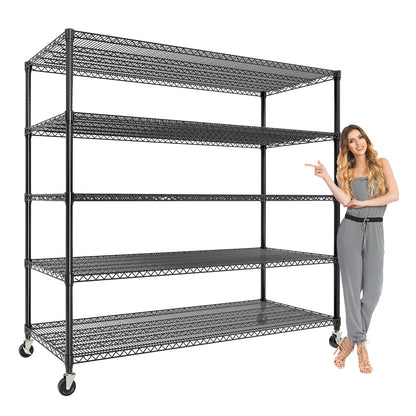 PeacefulHues 82.6" H Storage Shelves 3300LBS Heavy Duty Shelving Unit with Wheels & Feet, 5-Tiers Garage Shelving for Pantry Garage Kitchen Home Commercial, 82.6" H x 59" W x 23.6" D