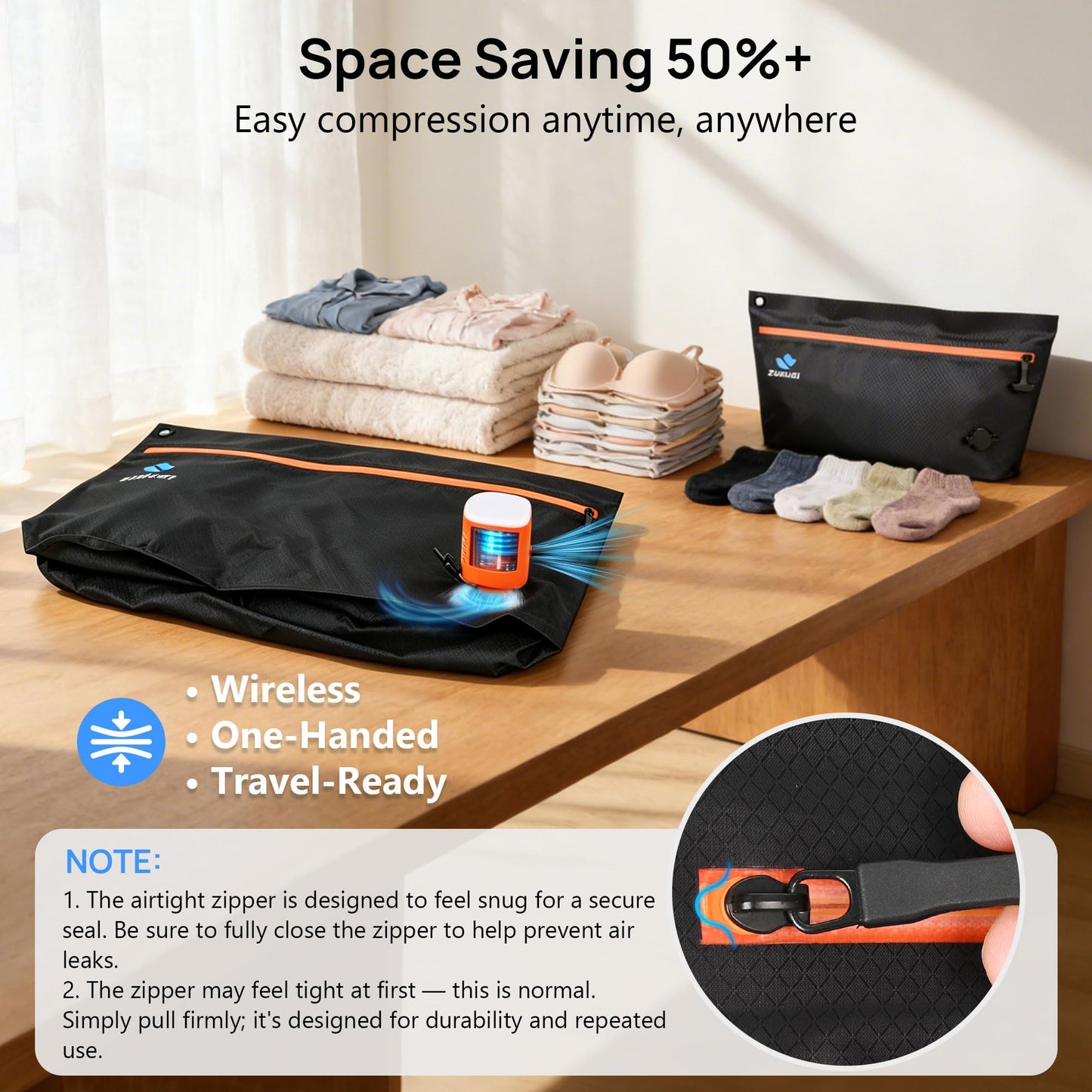 Zurligi Vacuum Compression Travel Bags Kit with Mini Pump, 39L Carry-On Vacuum Seal Bag + S/M/L Packing Cubes Set for Clothes & Underwear, Space Saving Organizer for Suitcase & Backpack