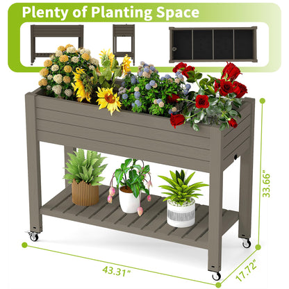 GYMHILL Elevated Raised Garden Bed with Wheels,Outdoor Large Resin Patio Planter Box Stand Divisible with Drain Plug,Water Monitor for Plants Vegetables Flowers Fruits(Grey,43.31 * 17.72 * 33.66)