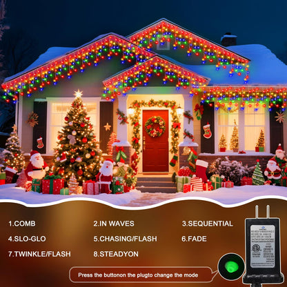 JDGJYDS 98 Ft Ice Lights for Outside, 1216 LED Christmas Lights Outdoor Plug in, Christmas String Lights with 8 Modes & Timer for Holiday, Party, Wedding, House, Patio, Outdoor Decor(Cool White)