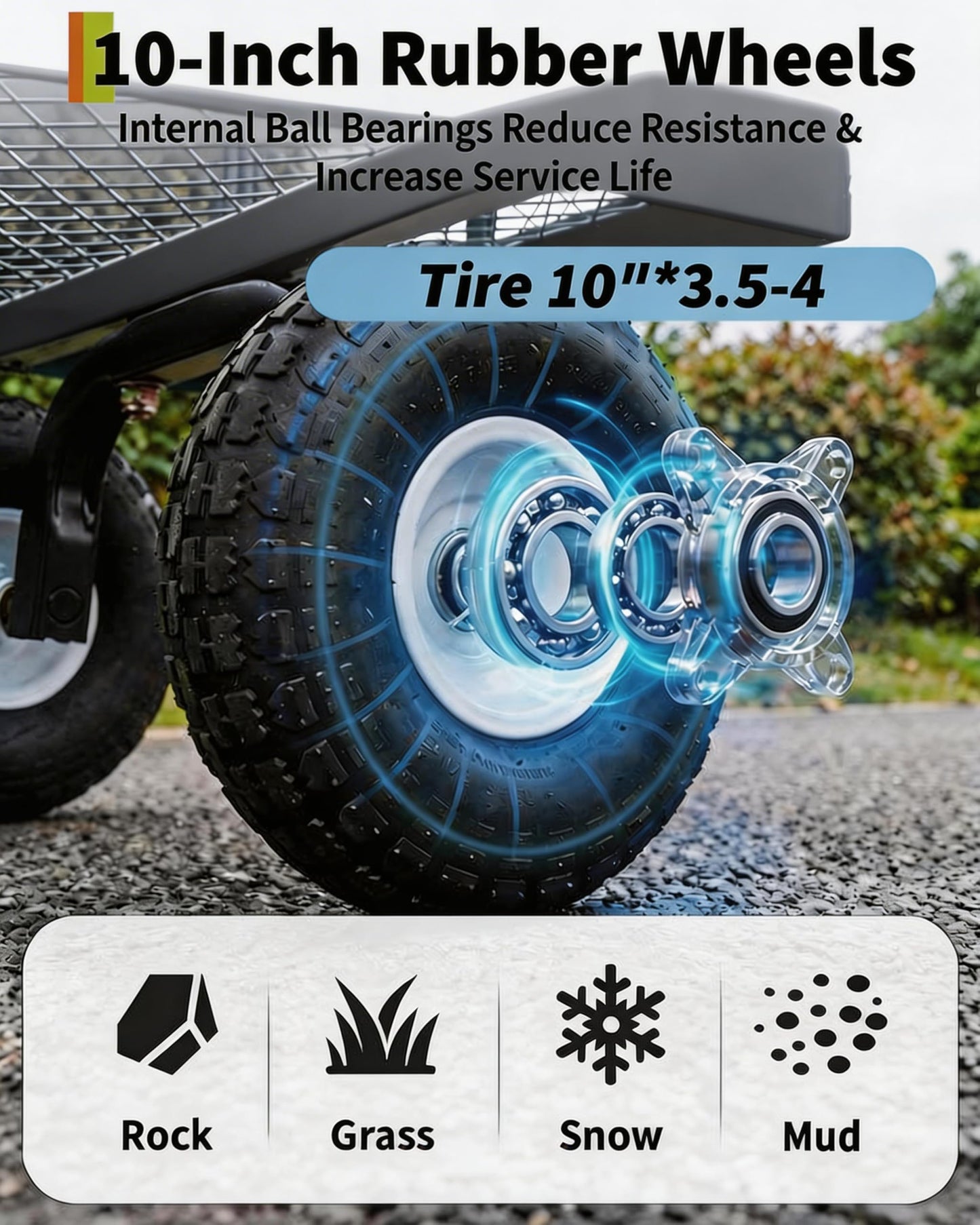 GarveeTech 800LBS Heavy Duty Steel Garden Cart, Garden Wagon Cart on Wheels, Metal Yard Utility Wagon with Removable Mesh Sides, 10" All Terrain Tires, 180° Rotating Handle for Lawn, Garden, Farm