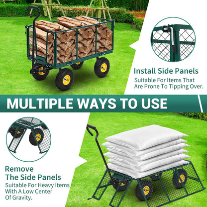 Heavy Duty 500 LBS Steel Garden Cart with 10" Tires, Garden Wagon Cart with 180° Rotating Handle and Removable Sides, Metal Wagon for Yard, Farm, Lawn