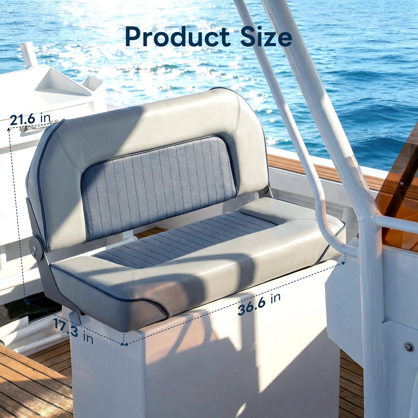 Boat Bench Seat,Low Back Double Folding Boat Seat,Seat for Bass Jon Fishing Boat(Deep Blue&Light Gray)