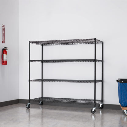 Trinity Basics 4-Tier Adjustable Wire Shelving with Wheels for Kitchen Organization, Garage Storage, Laundry Room, NSF Certified, 600 to 1800 Pound Capacity, 60” by 24” by 54”, Black