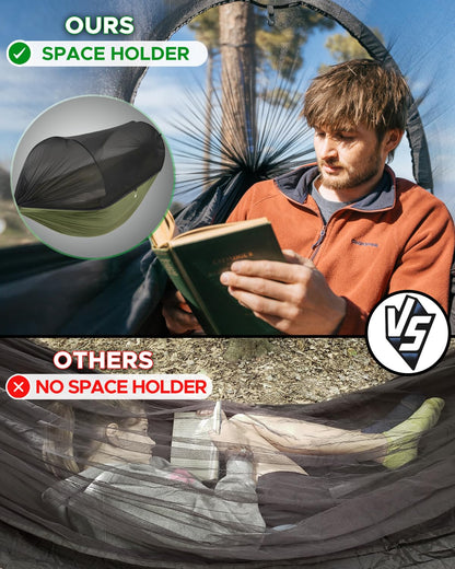 Sunyear Camping Hammock with Net & Rain Fly - Double & Single Hammock with House-Like Net- Easy Setup & Pack, Lightweight & Portable, Perfect for Hiking, Backpacking, Outdoor Sleeping