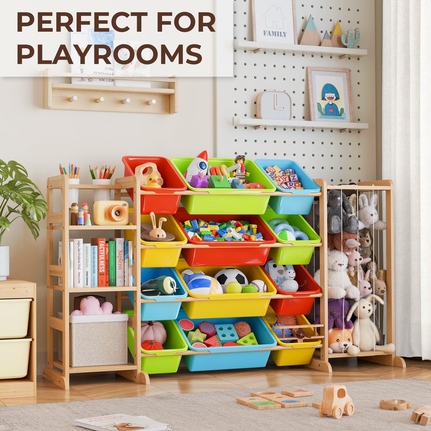 mirolam Toy Storage Organizer with Bookshelf and Stuffed Animal Storage - Playroom Organization with Shelves and 12 Bins - Living Room Box for Lego - Bedroom Decor Essential
