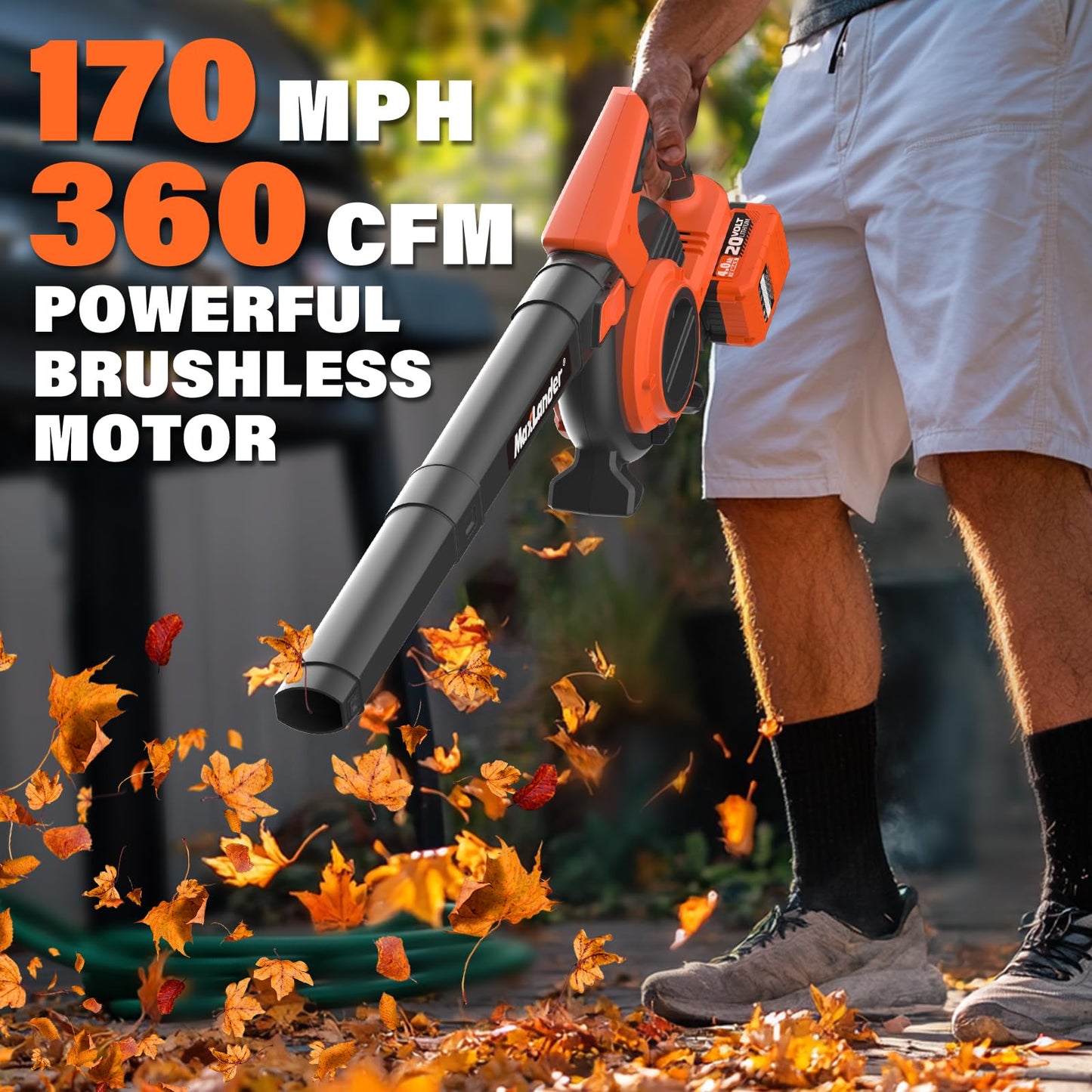 MAXLANDER Cordless Leaf Blower & Vacuum with Bag, 3-in-1 Brushless Battery Powered Leaf Vacuum Mulcher 40V 170MPH 360CFM 5 Speeds Leaf Blowers for Lawn Care 2x4.0Ah Battery & Charger Included