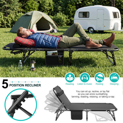 ABORON 3-in-1 Folding Lounge Chair with Padded Cushion, 440LB Heavy-Duty 3-Fold Adjustable Recliner & Guest Bed, No Assembly Portable Chaise Lounge for Patio, Poolside, Office Nap & Camping