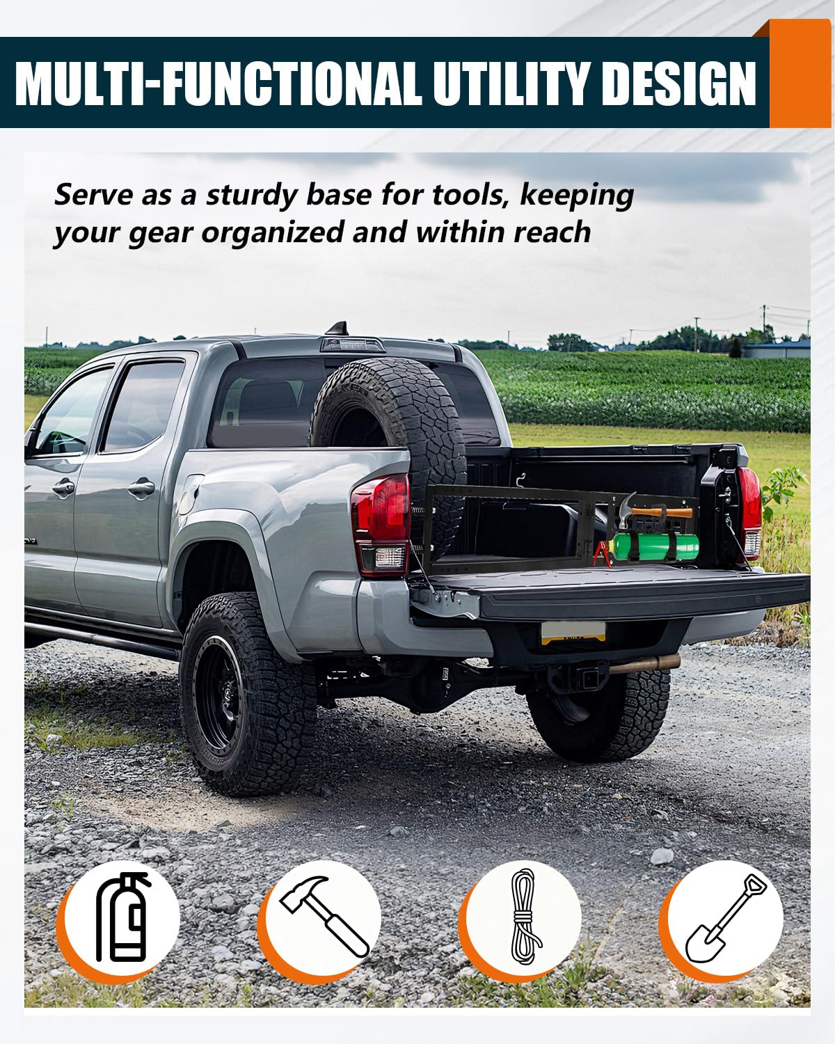 NORTHYUN Adjustable Truck Bed Divider 47–67 in, Foldable Aluminum Cargo Organizer with MOLLE Panel No-Drill Installation Fits Most Pickup Beds