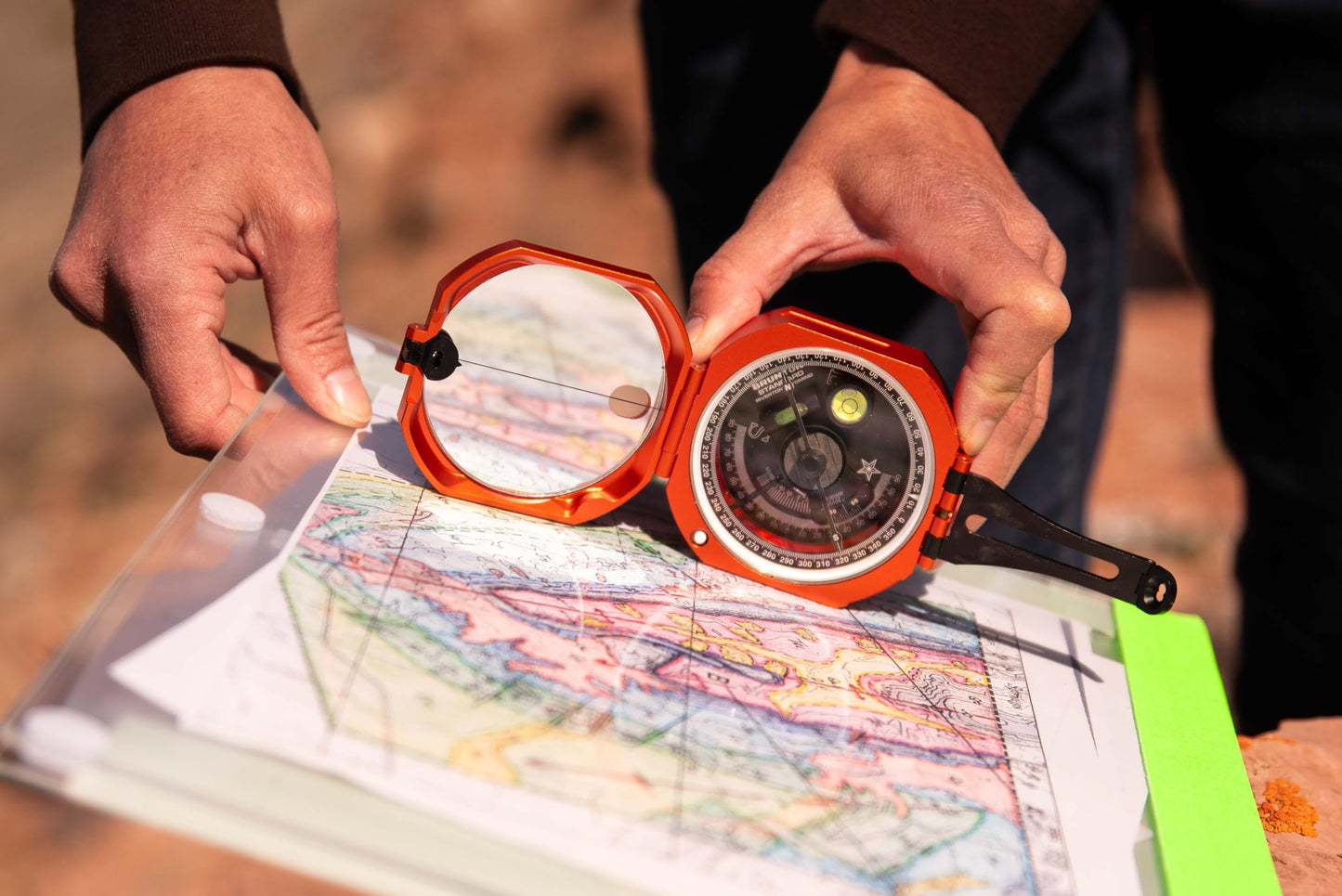 Brunton Standard Transit Azimuth Orange + Map Multi-Tool Card, Professional Geology & Field Mapping Bundle
