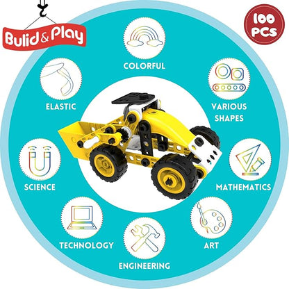 STEM Toys Kids Building Toys – 100 Piece 8-in-1 DIY Learning Construction Toy Set Educational Kids Building Toys for Boys and Girls Mechanical Engineering Gifts Sets for Ages 5 6 7 8 9 + Years Old