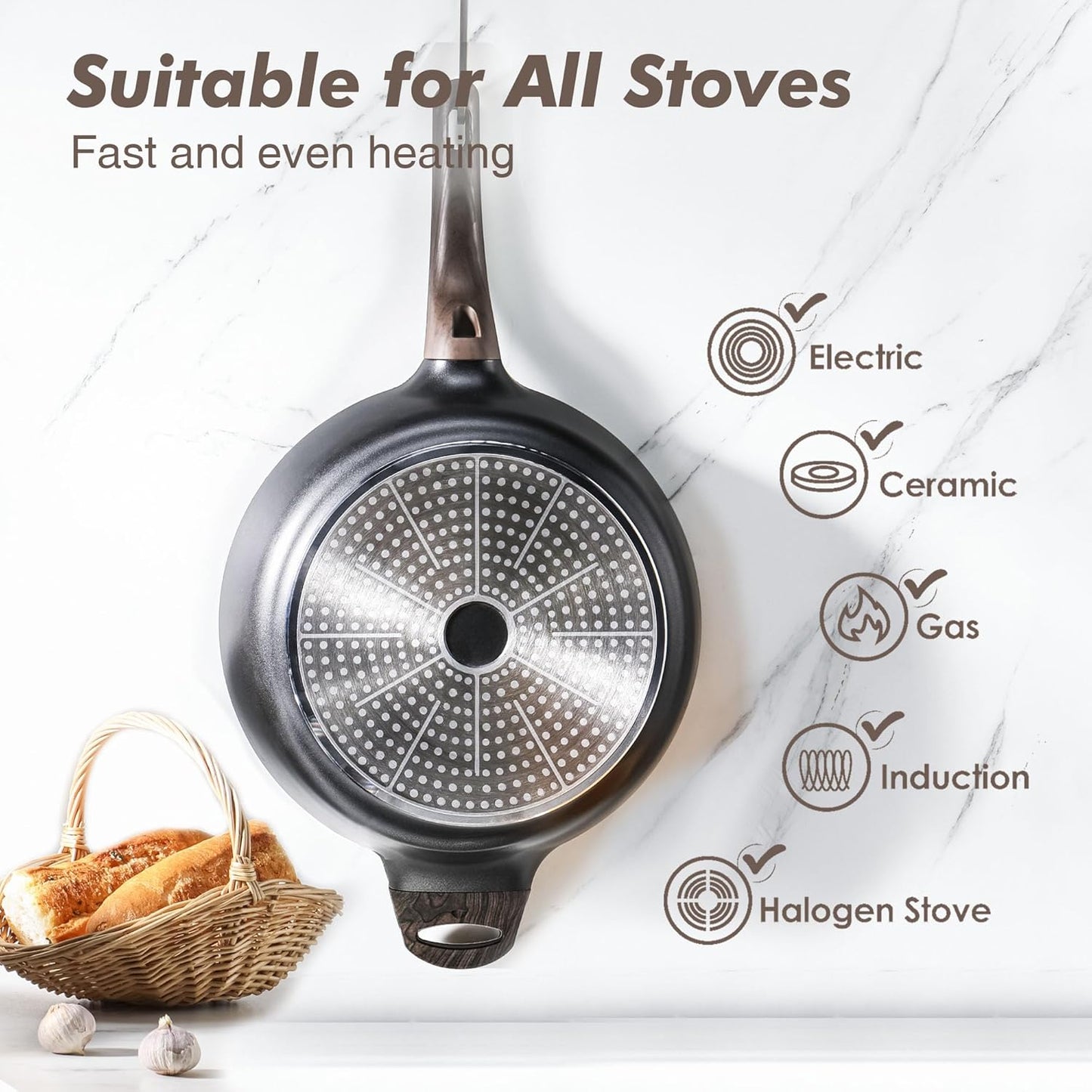 SENSARTE Nonstick Frying Pan - 12 Inch Deep Skillet with Lid | Healthy, PFOA-Free Cooking Pan