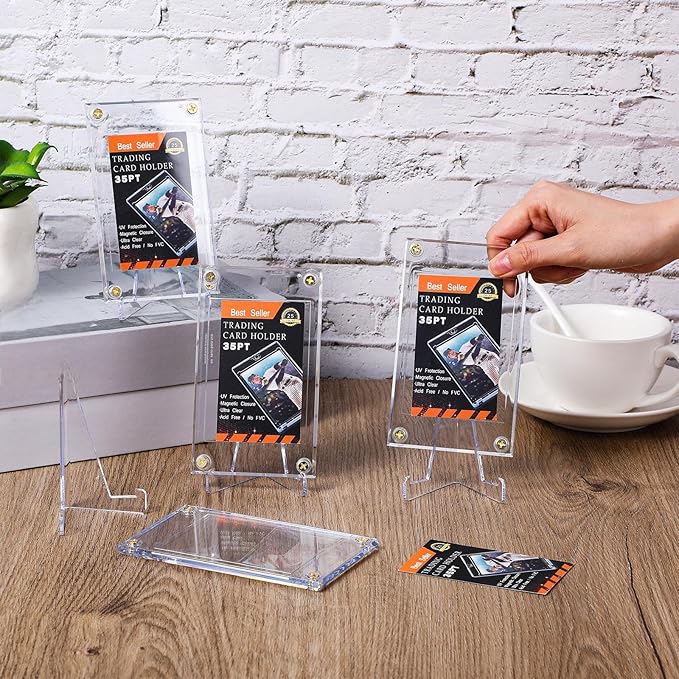 30 Pcs Screw Trading Card Protector with Display Stands Acrylic 35 PT Baseball Card Holder for Football Sports Game Business Display