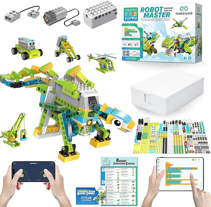 makerzoid Coding Robot Toy for Kids 6+ 100+ in 1 APP Control Robots Building Toys Programmable Scratch Coding Kit with 23 Video CoursesBirthday Toy for Kids (370 Blocks)