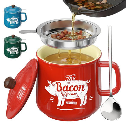 PGYARD Ceramic Bacon Grease Saver With Strainer - 23OZ Bacon Grease Container Farmhouse Keeper For Kitchen Fat Storage-Red