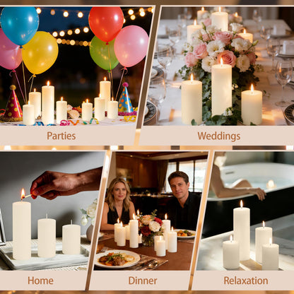 SDBALLBZ 18 Pcs Ivory Pillar Candles Bulk Set, 2x3” 2x4” 2x6” Paraffin Hurricane Candles, Unscented Dripless Smokeless, Long Burning for Party Wedding Events Home Decor
