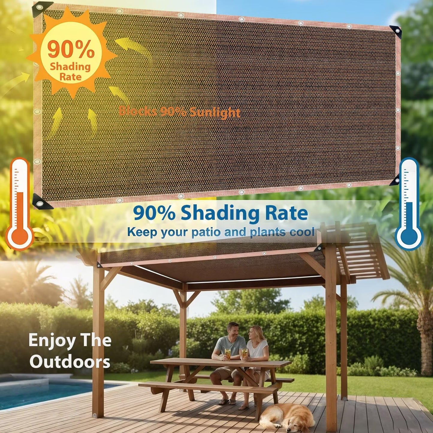 90% Shade Cloth Sun Shade Fabric Privacy Screen Shade Cover for Patio Garden Pergola Shade Cover Canopy with Gromments（Mocha 20 x 30 FT ）