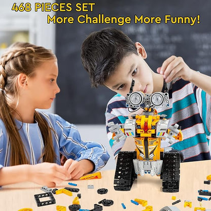 Sillbird Robot Building Kit with Remote Control STEM Gifts for Boys Age 8-13 Coding Buildable Robotic Technic Toys for Kids Birthday with 468 Pieces