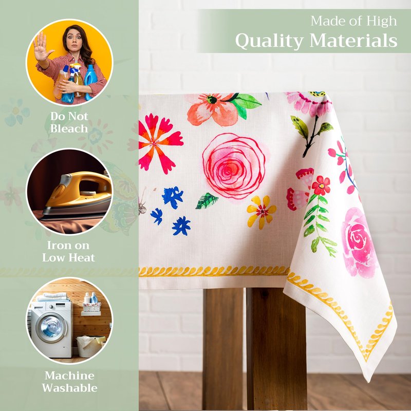 Maison d' Hermine Table Cloth Rectangle Table 100% Cotton 60 x 90 Inches Tablecloth Reusable Decorative for Dining Kitchen Farmhouse Home Gifts for Mothers Day Spring Summer - Happy Florals - Sweety