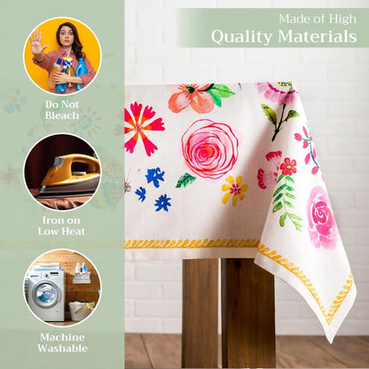 Maison d' Hermine Table Cloth Rectangle Table 100% Cotton 60 x 90 Inches Tablecloth Reusable Decorative for Dining Kitchen Farmhouse Home Gifts for Mothers Day Spring Summer - Happy Florals - Sweety