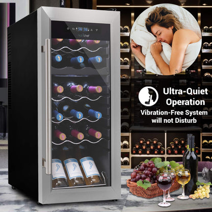 NutriChef 18 Bottle Wine Fridge | Dual Zone Wine Chiller | Adjustable Temperature 41°F to 64°F | Ultra Quiet Operation | Wine Cooler For Home & Office | Free Standing 32x13x19 IN | Black