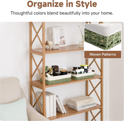 StorageWorks Small Wicker Baskets - Organizing with Handles & Liner | Green Paper Rope Bathroom Storage, 2 Pack